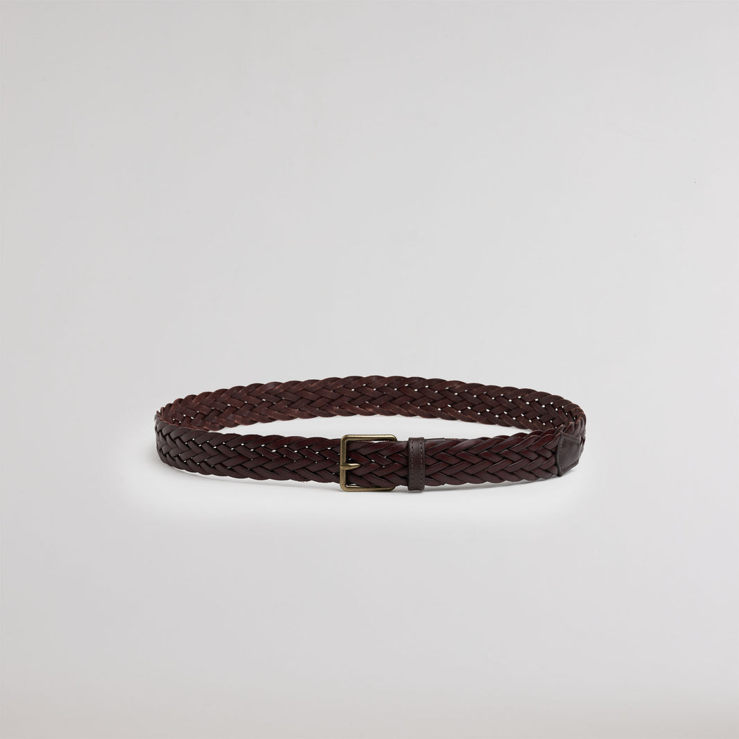 Brown braided Italian leather belt