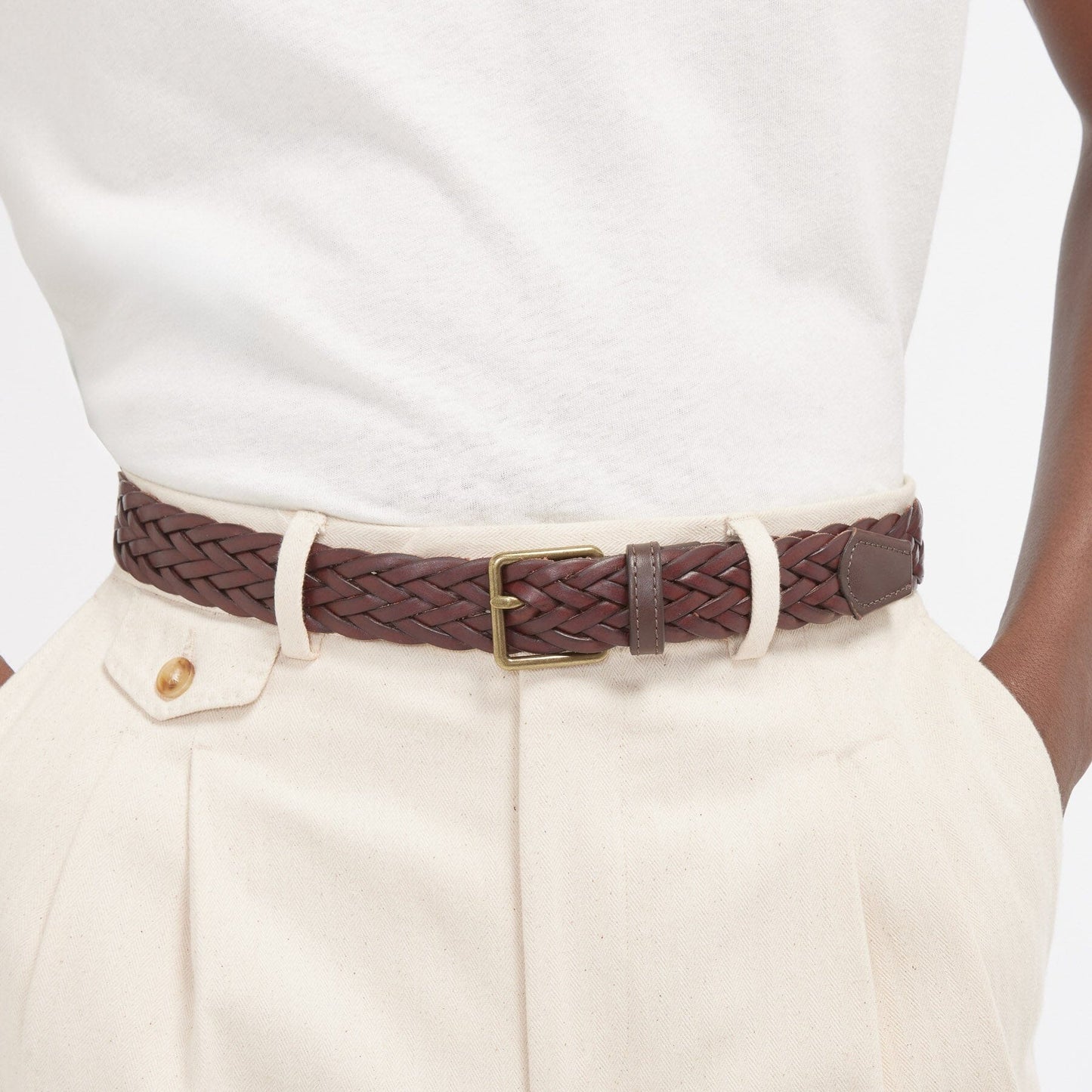 Ceinture en cuir italien tressé marron