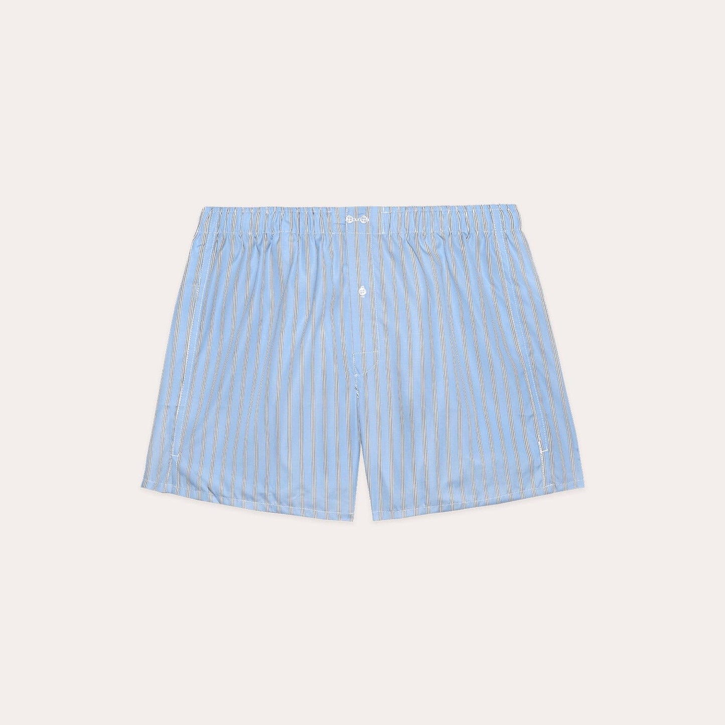 Upcycled blue boxer shorts with white stripes