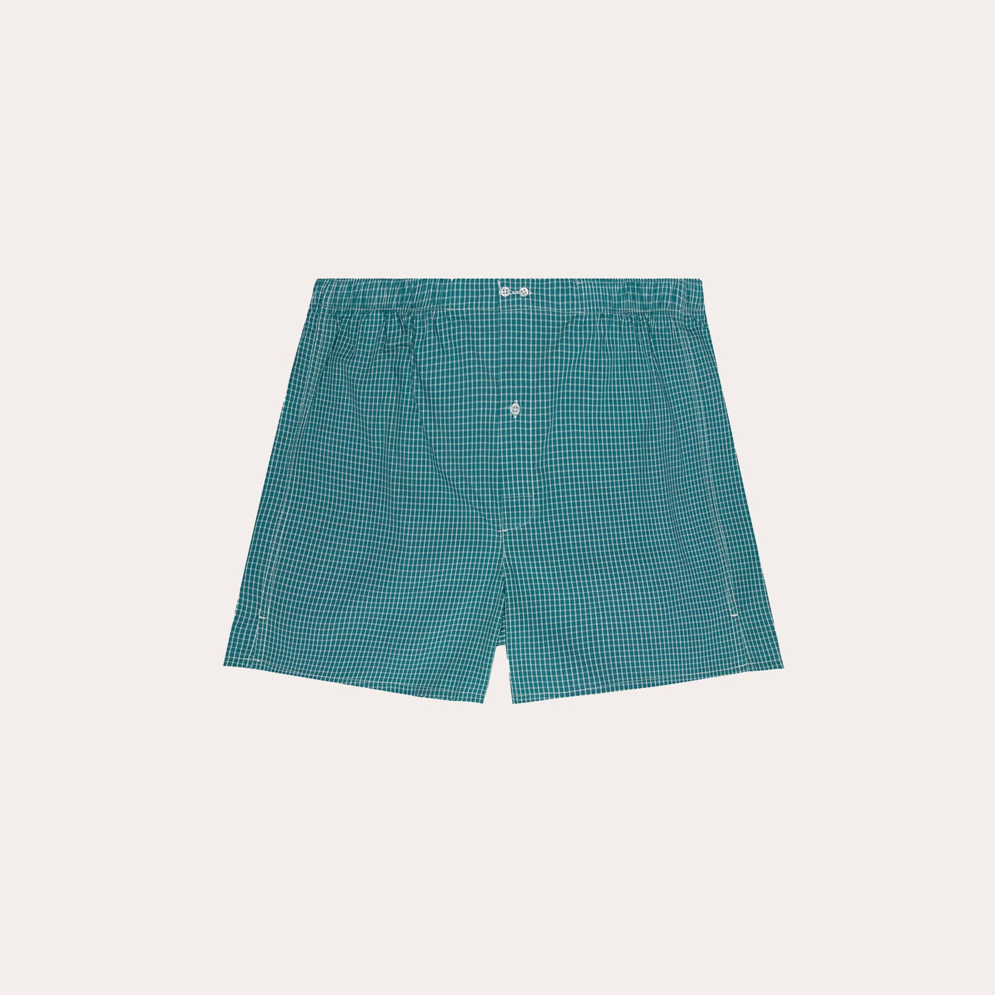 Green upcycled boxer shorts with small white checks