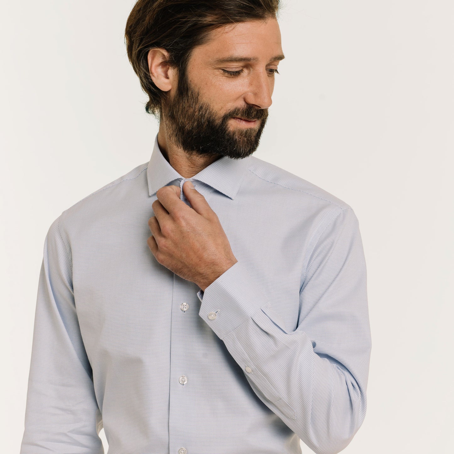 Chemise cintrée en royal oxford double retors pied de puce bleue