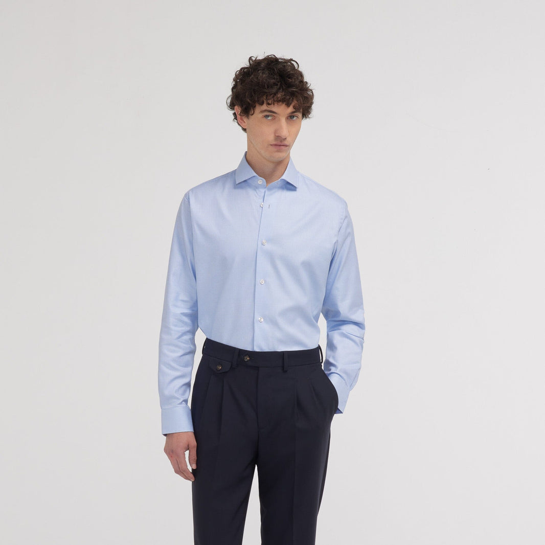 Fitted shirt in blue double-twisted houndstooth Oxford