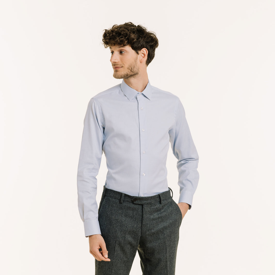 Chemise cintrée en royal oxford bleu pied-de-puce