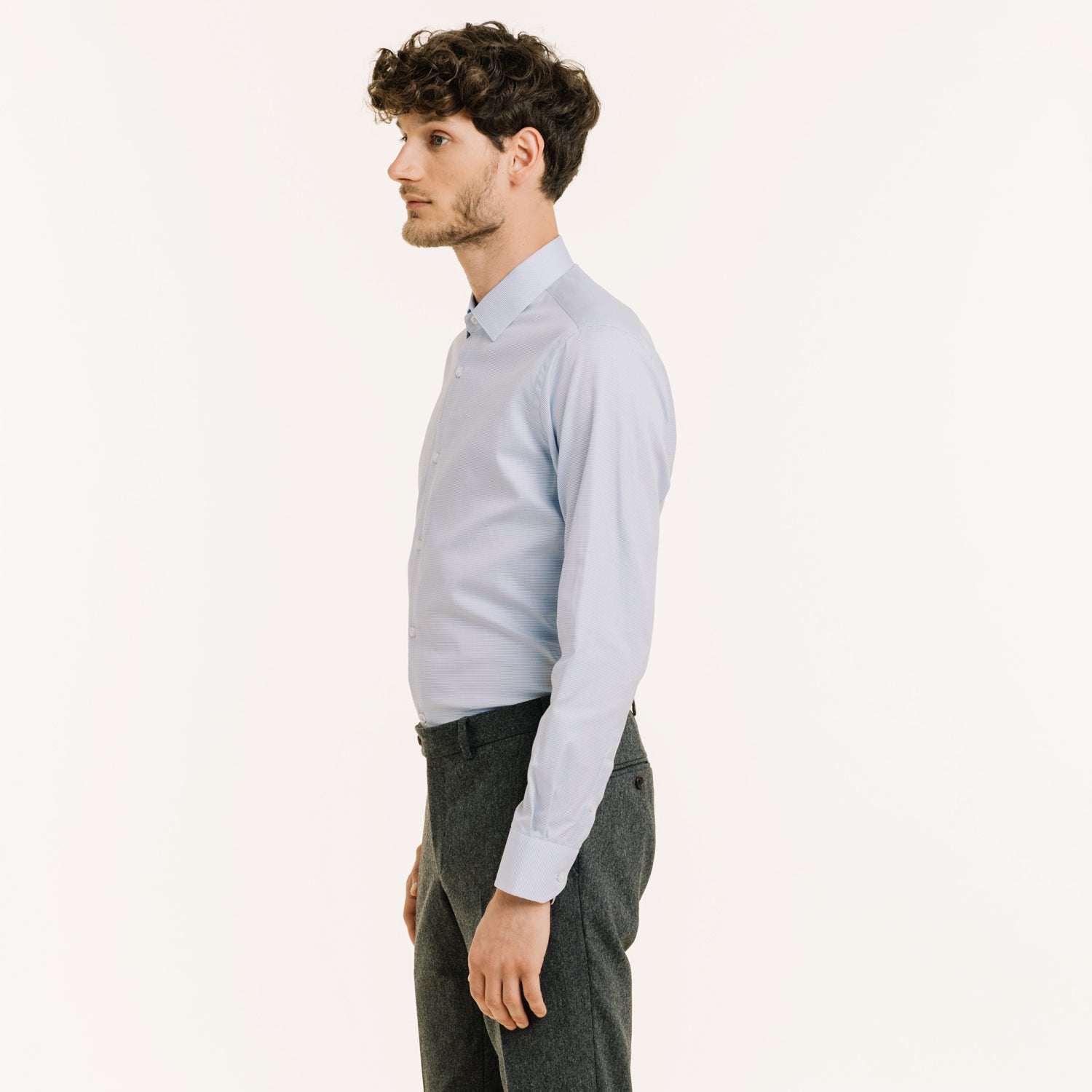 Chemise cintrée en royal oxford bleu pied-de-puce