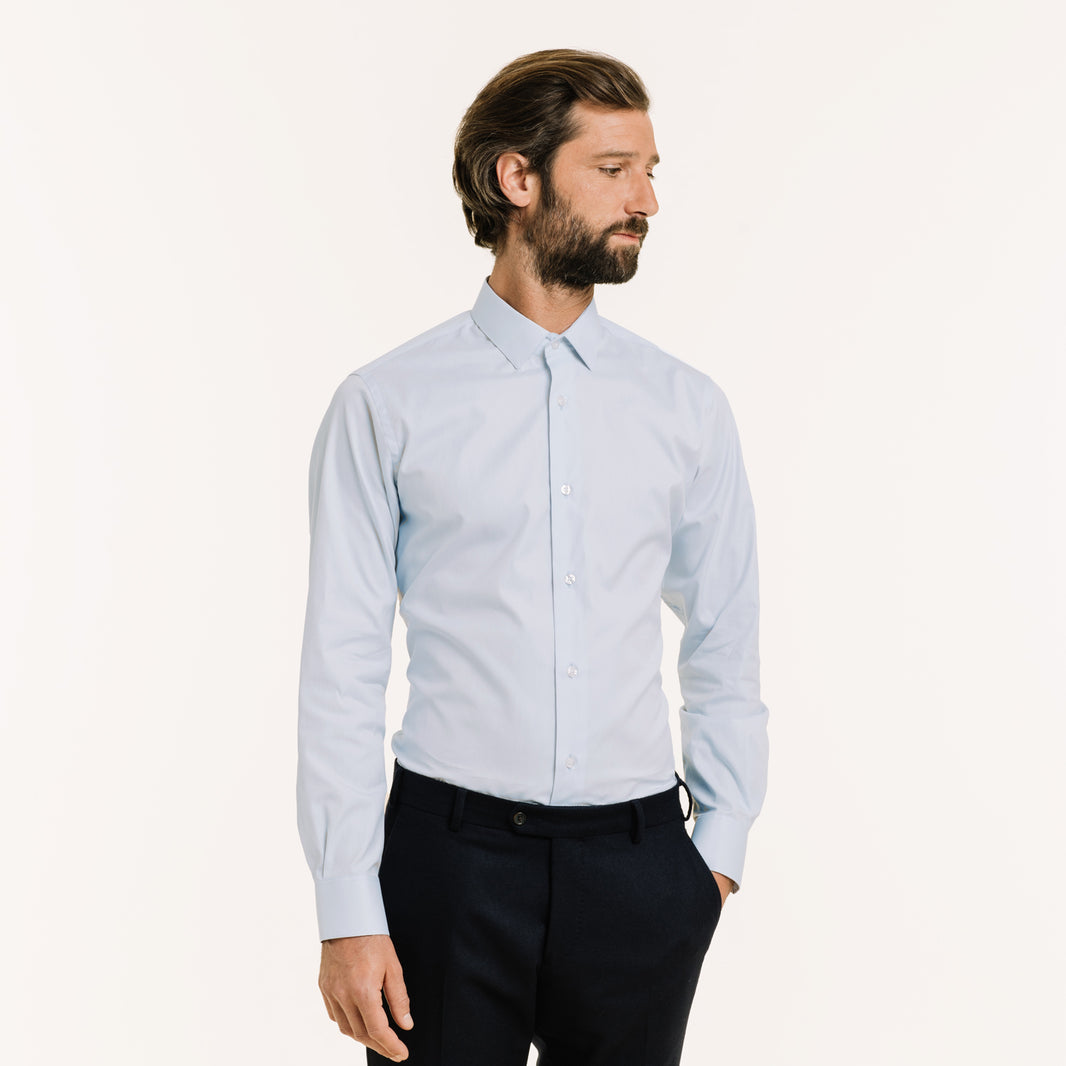 Chemise cintrée en oxford double retors bleu ciel