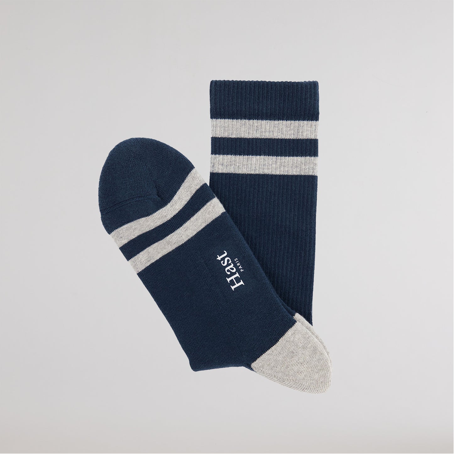 Navy and gray striped socks