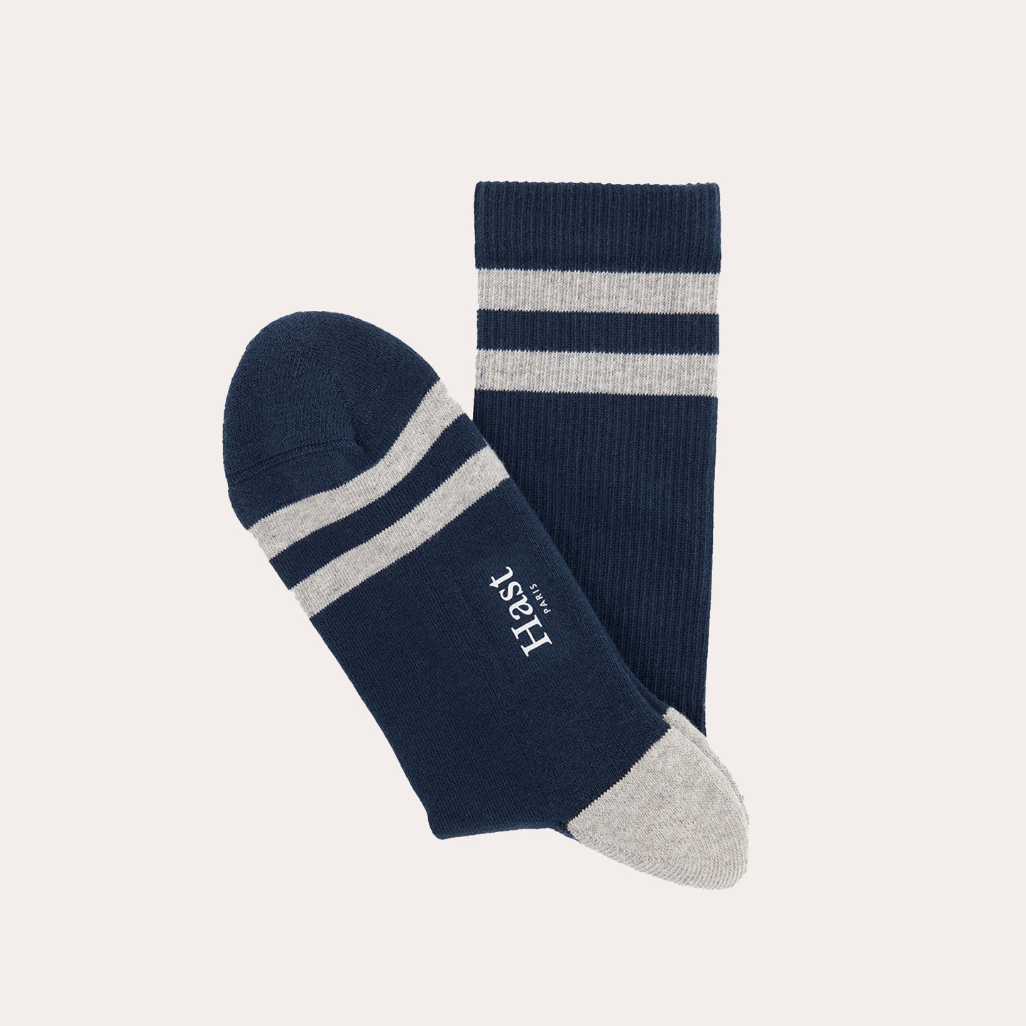 Chaussettes rayées marine et grises