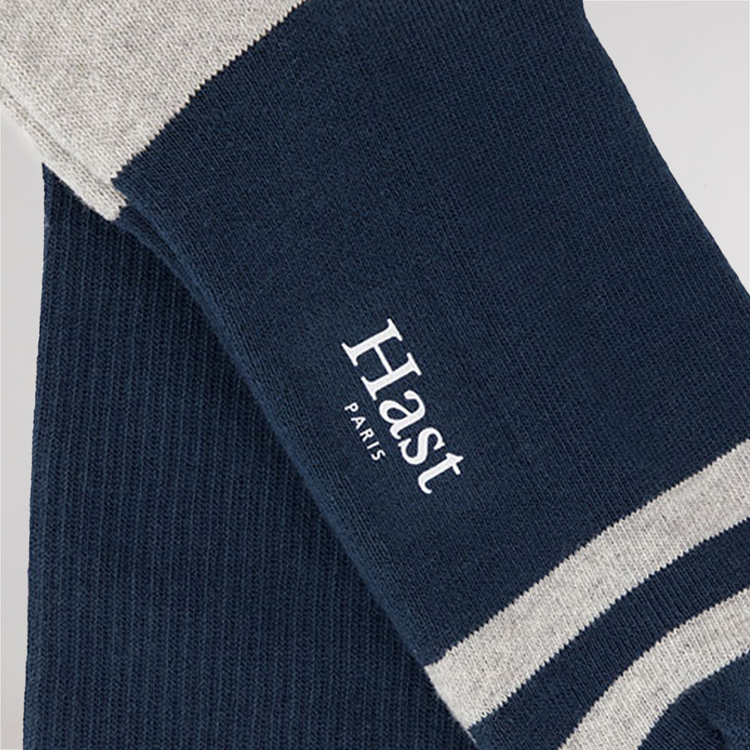 Navy and gray striped socks