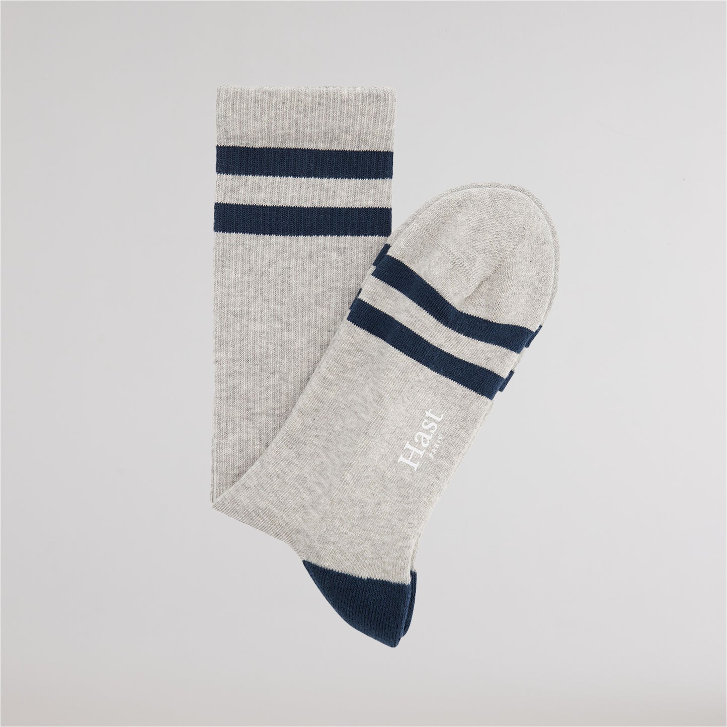Gray and navy striped socks