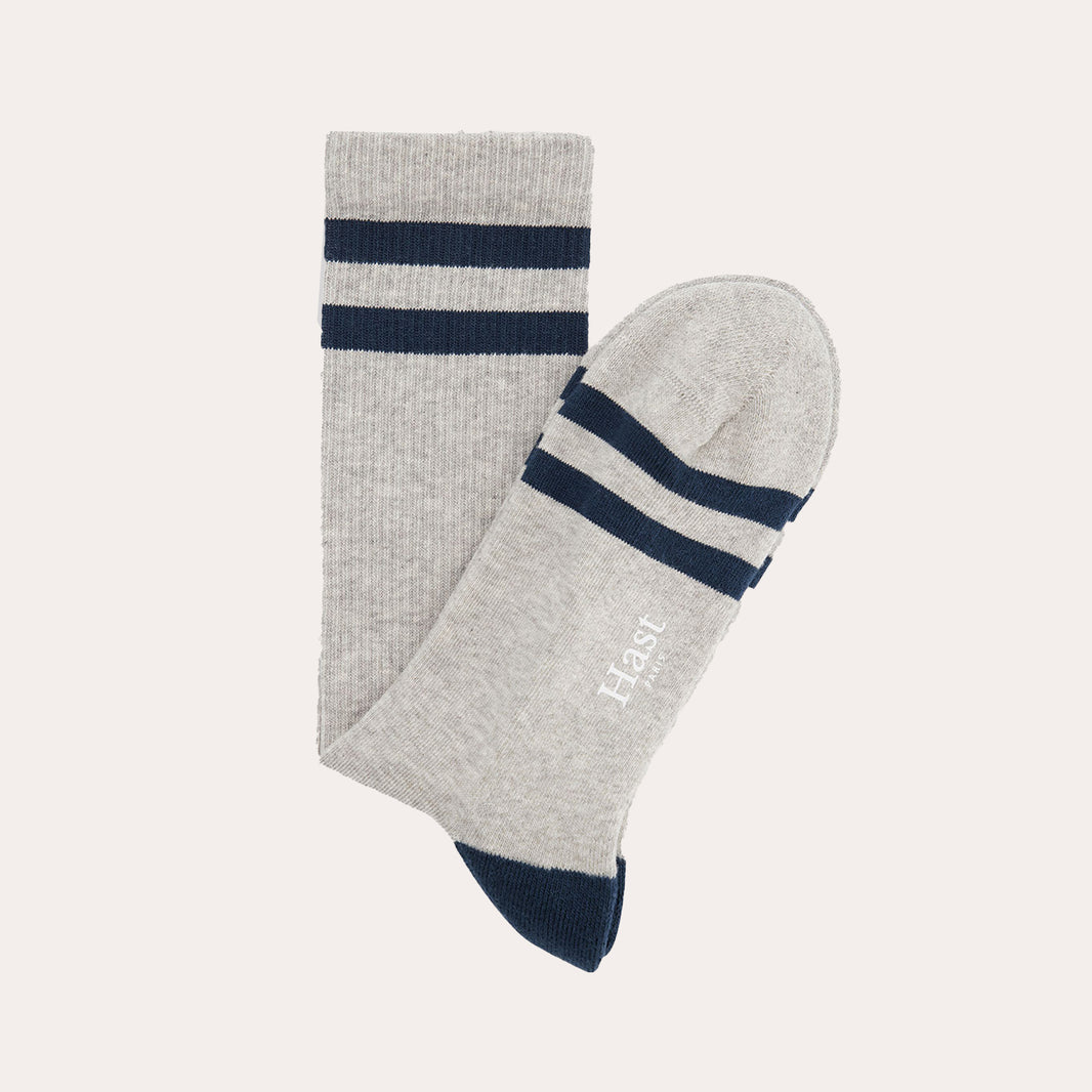 Chaussettes rayées grises et marine