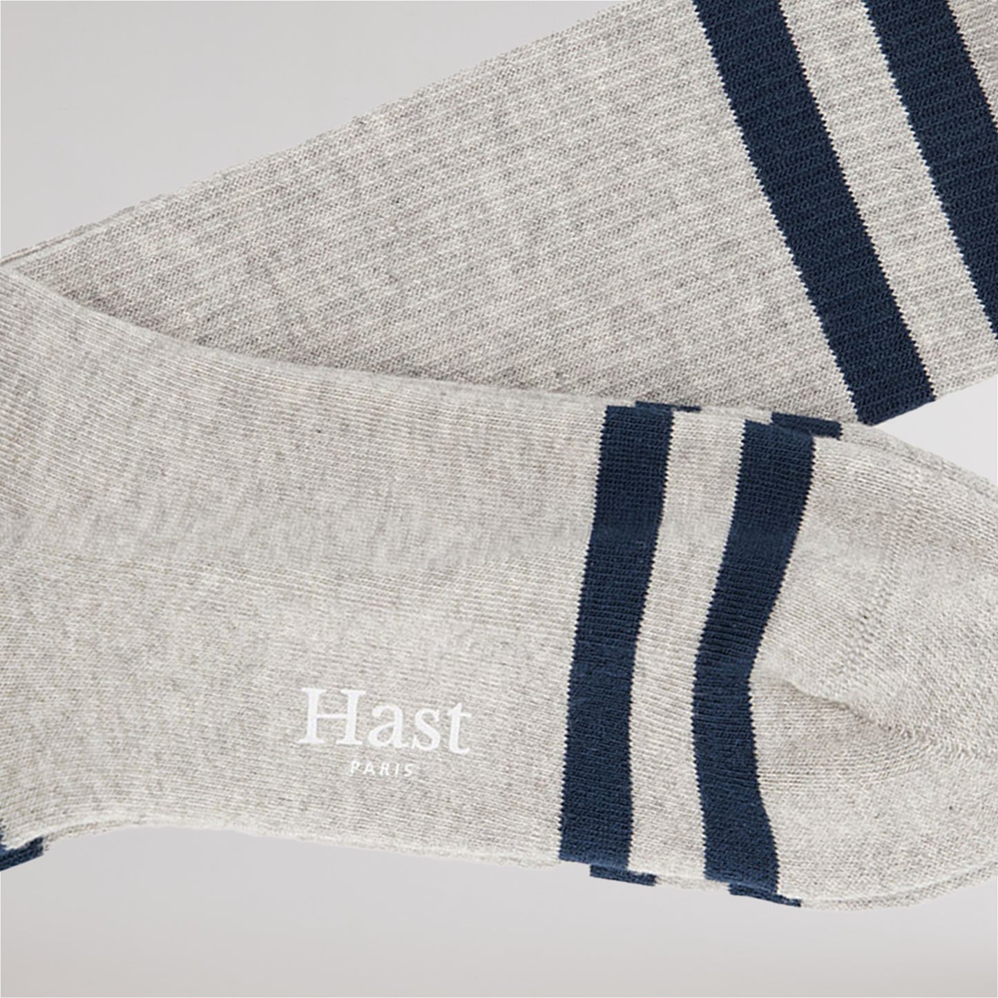 Gray and navy striped socks