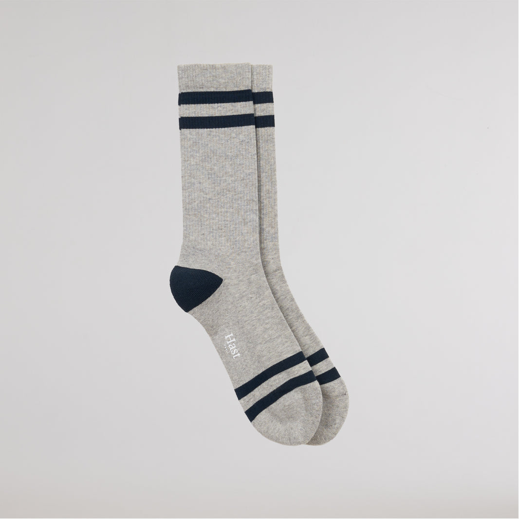 Gray and navy striped socks