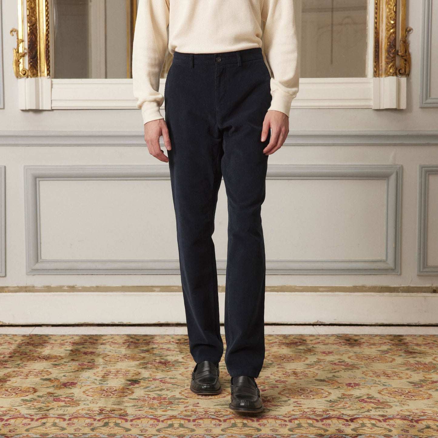 Navy velvet chinos