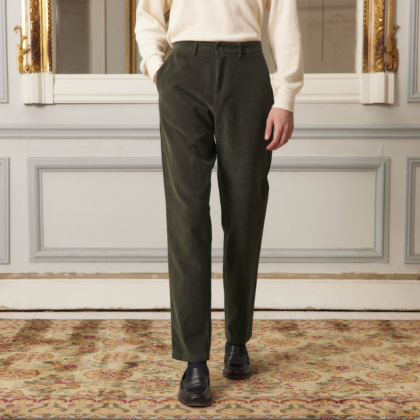 Green velvet chinos