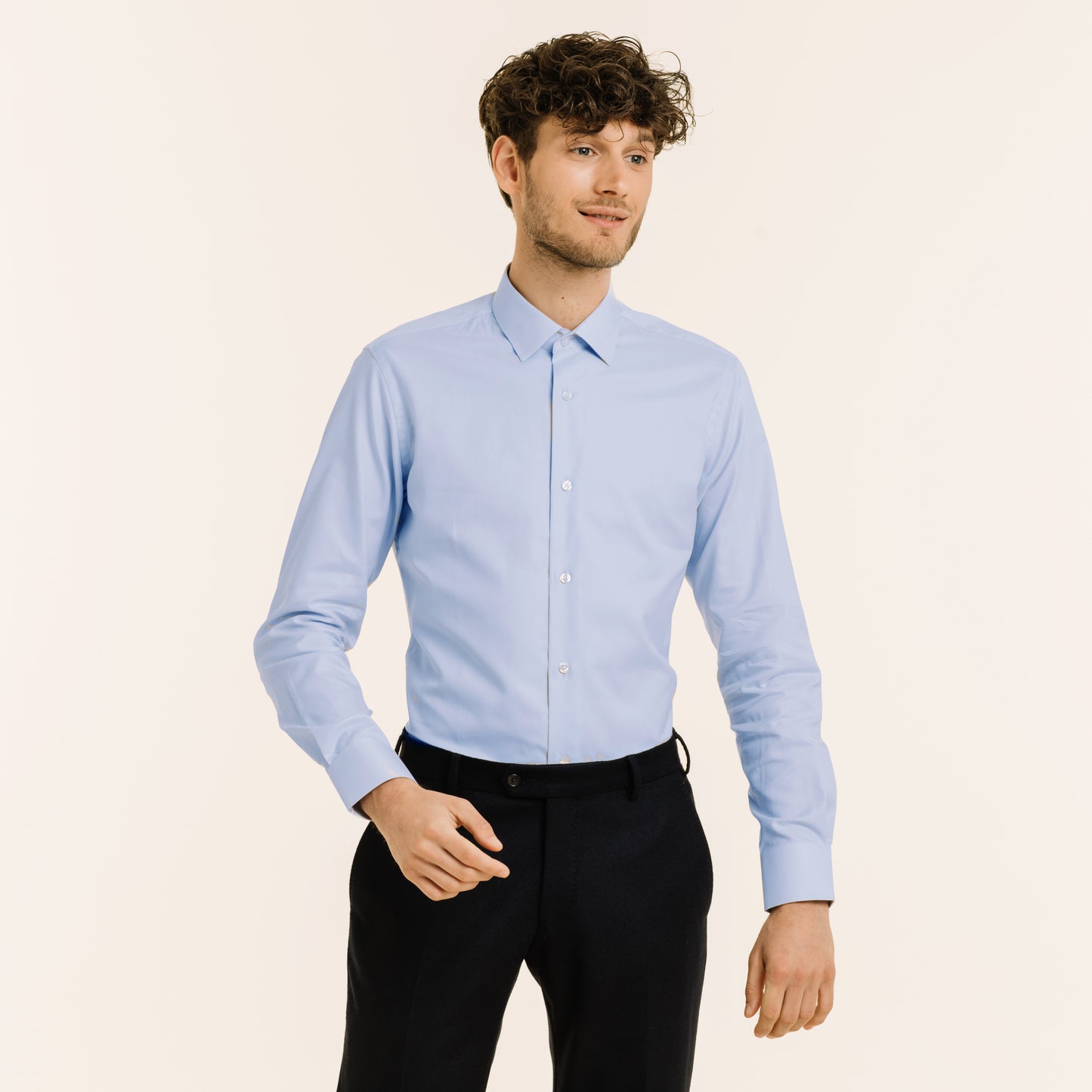 Chemise en twill double retors bleue