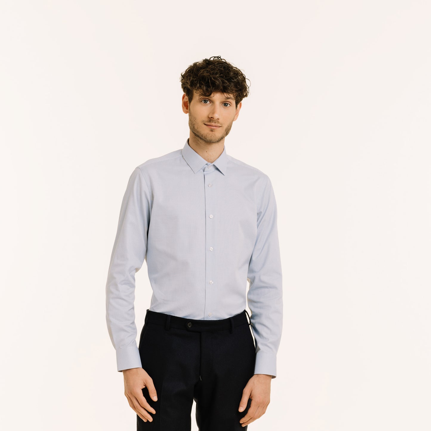 Chemise en royal oxford double retors pied de puce bleue