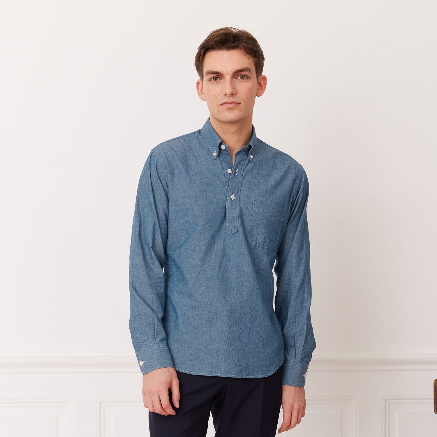 Chemise popover en chambray bleu denim