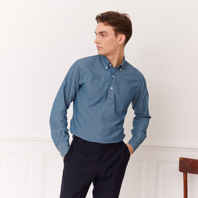 Chemise popover en chambray bleu denim