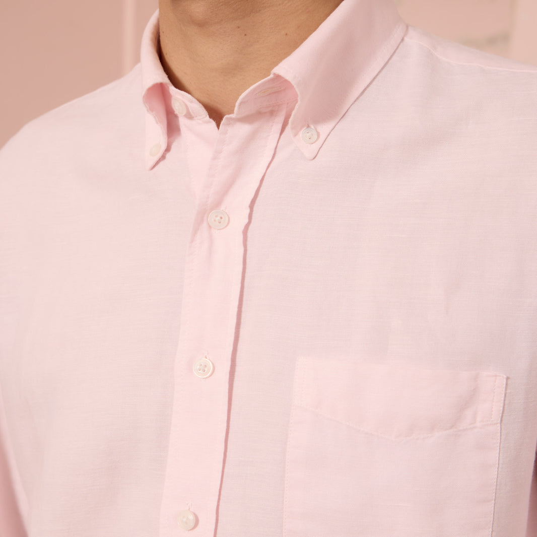 Chemise en lin et coton rose pâle