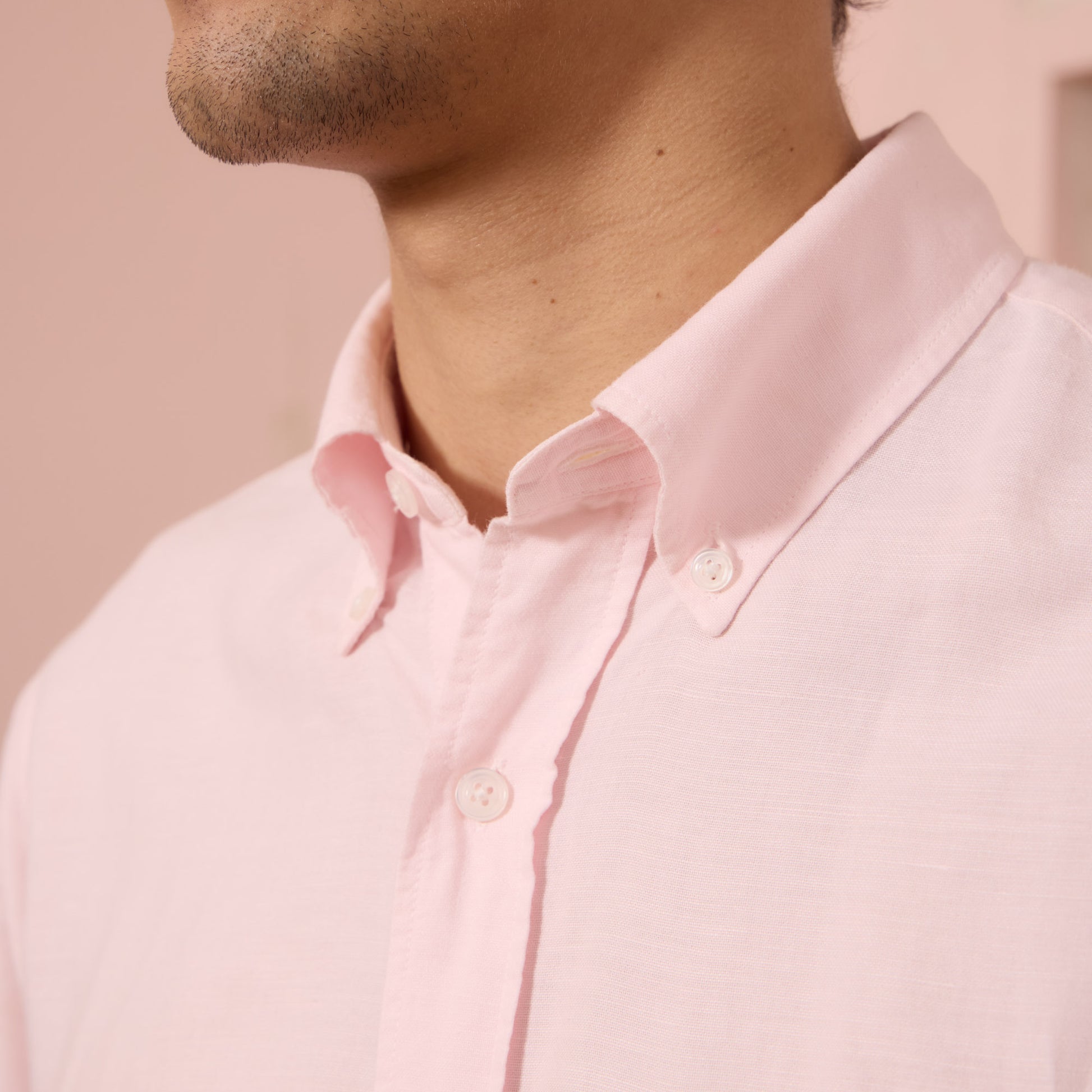 Chemise en lin et coton rose pâle