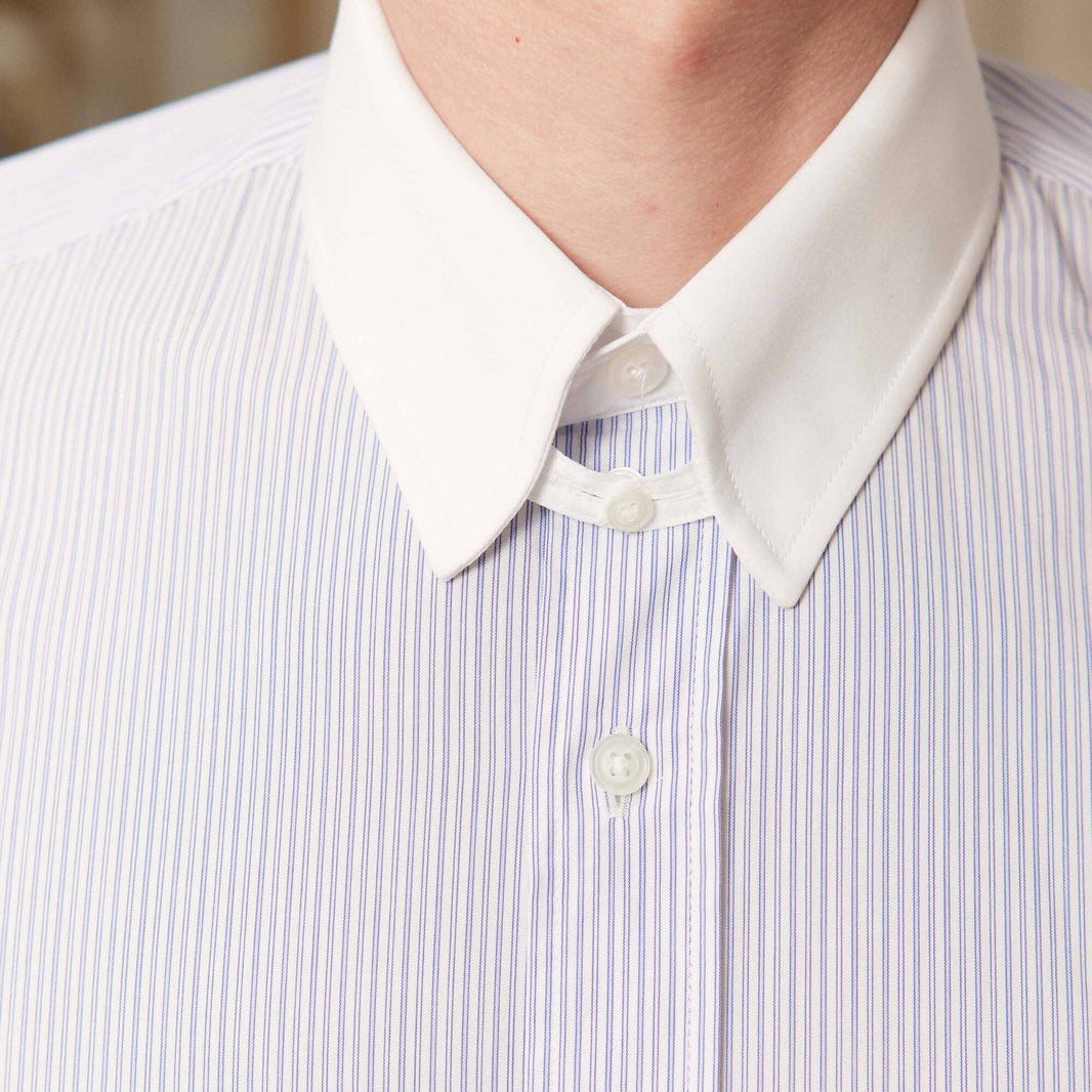 Blue and white striped poplin shirt