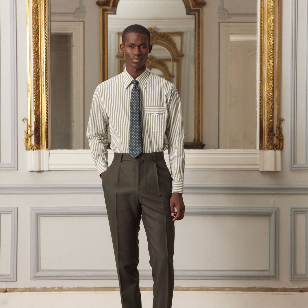 Chemise en popeline à rayures vertes et blanches