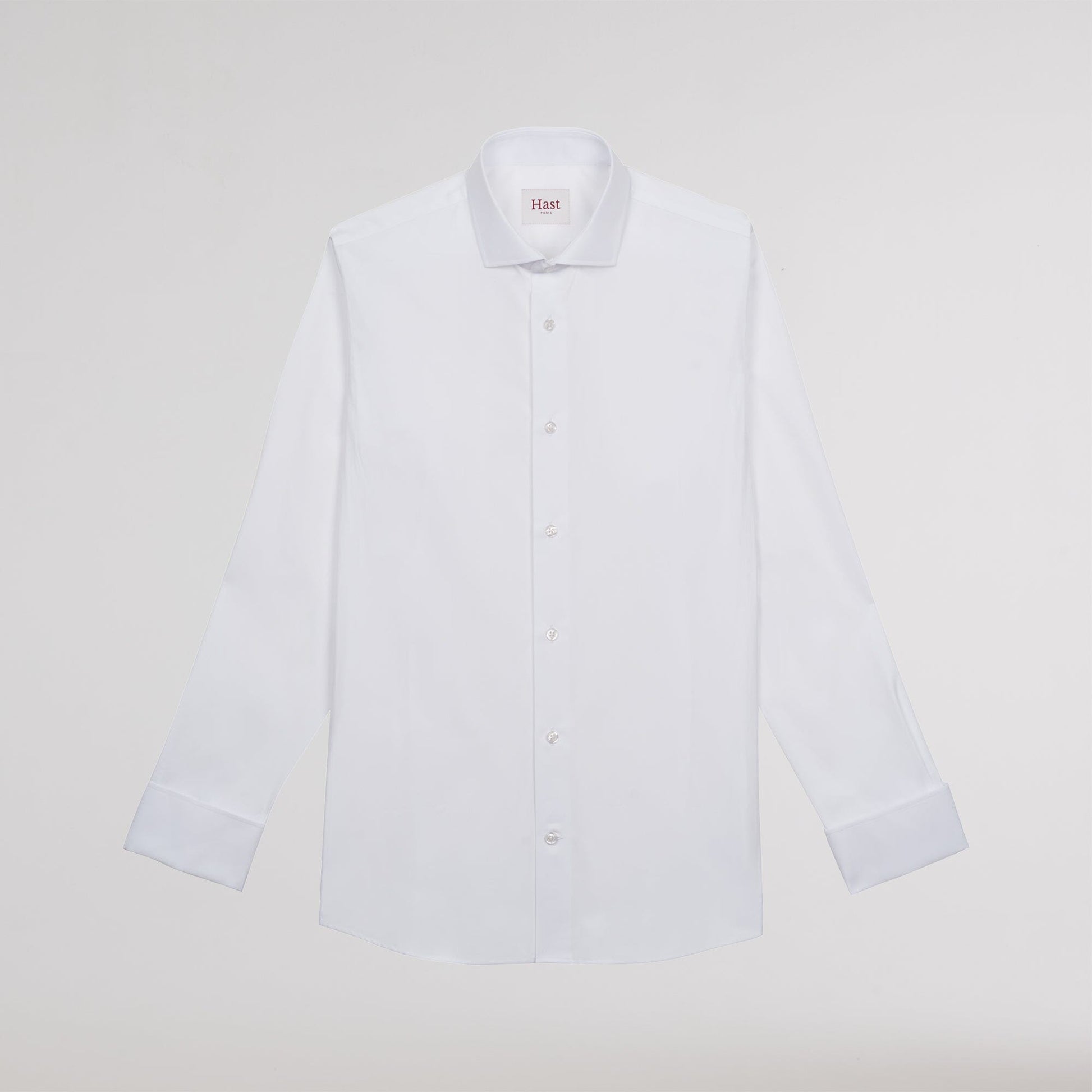 Chemise en popeline double retors blanche à poignets mousquetaires