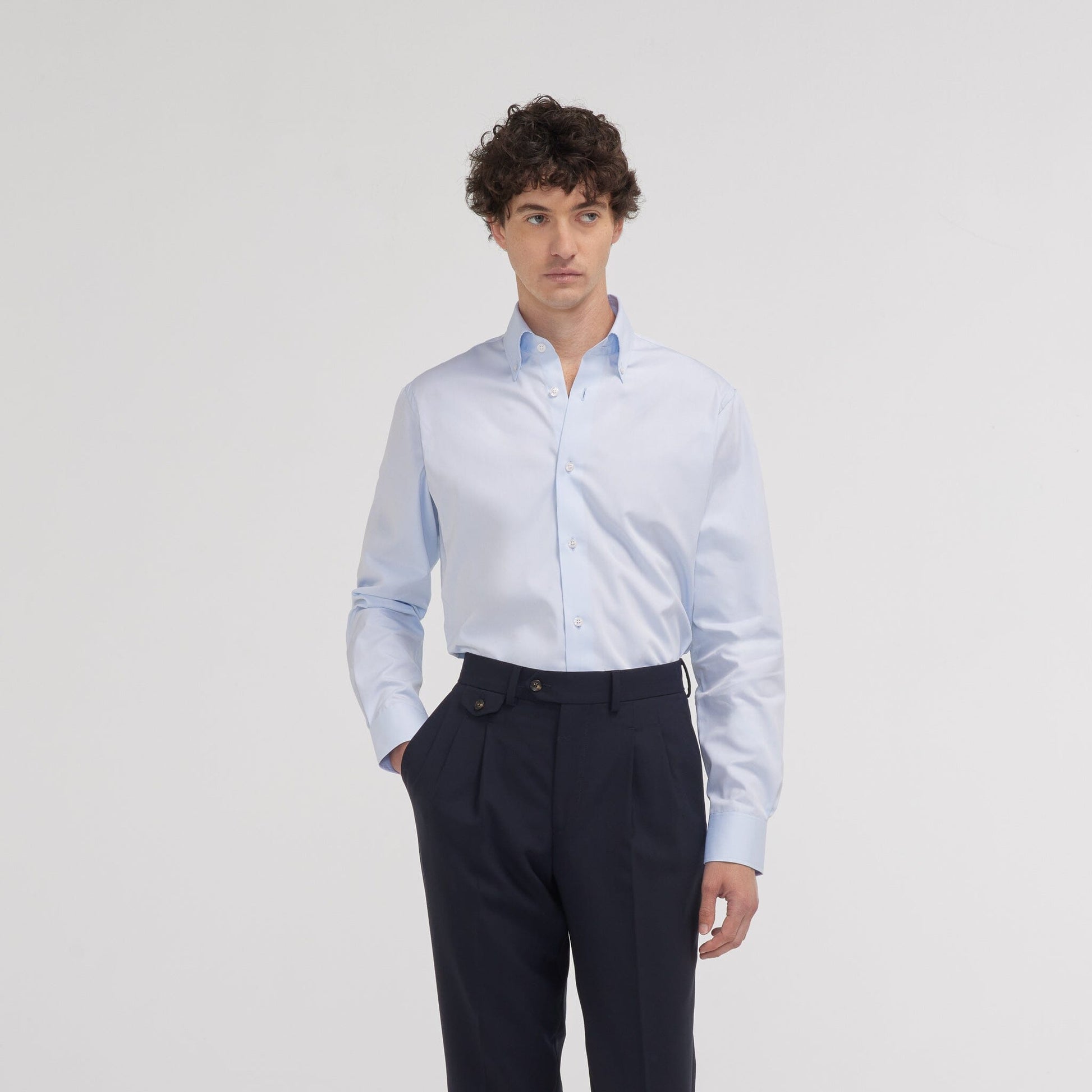 Chemise cintrée en oxford double retors bleu ciel