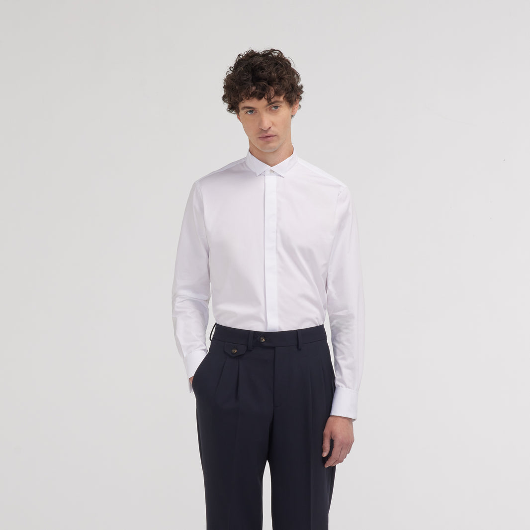 Fitted shirt in white double-twisted poplin with French cuffs