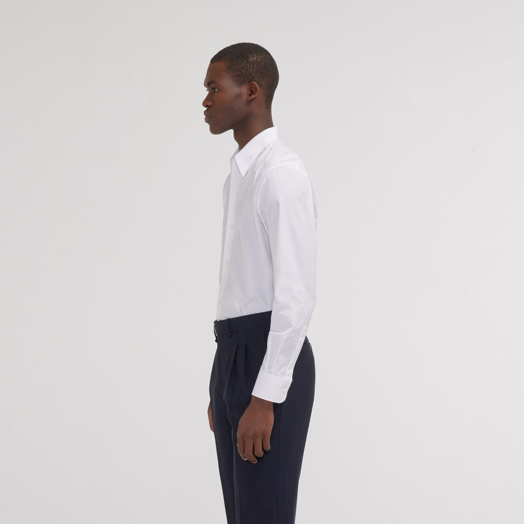 Fitted shirt in white double-twisted poplin