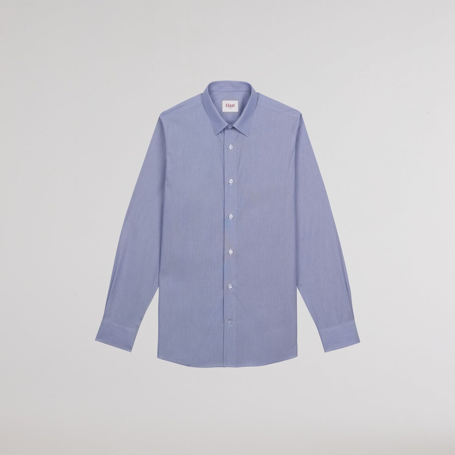 Shirt in faux-plain double-twisted poplin with fine blue stripes