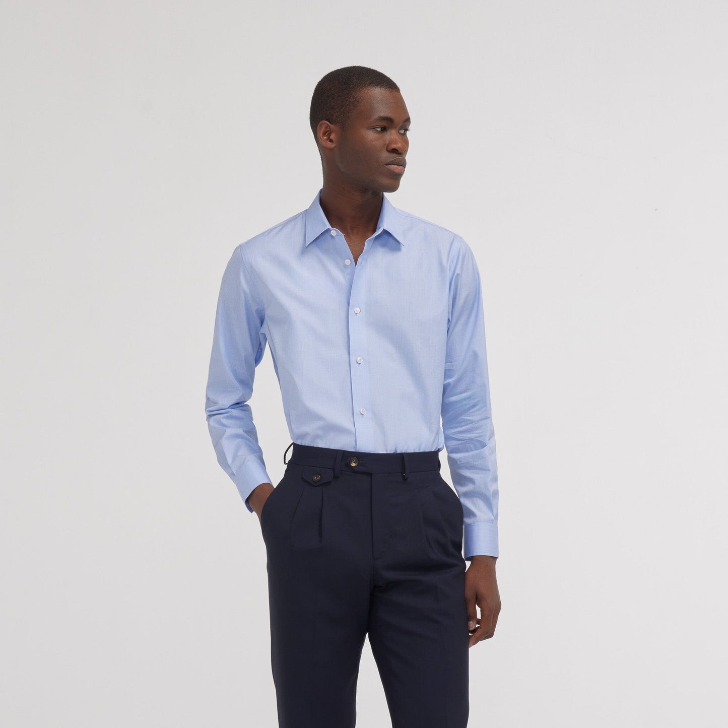 Blue double-twisted fil-à-fil fitted shirt