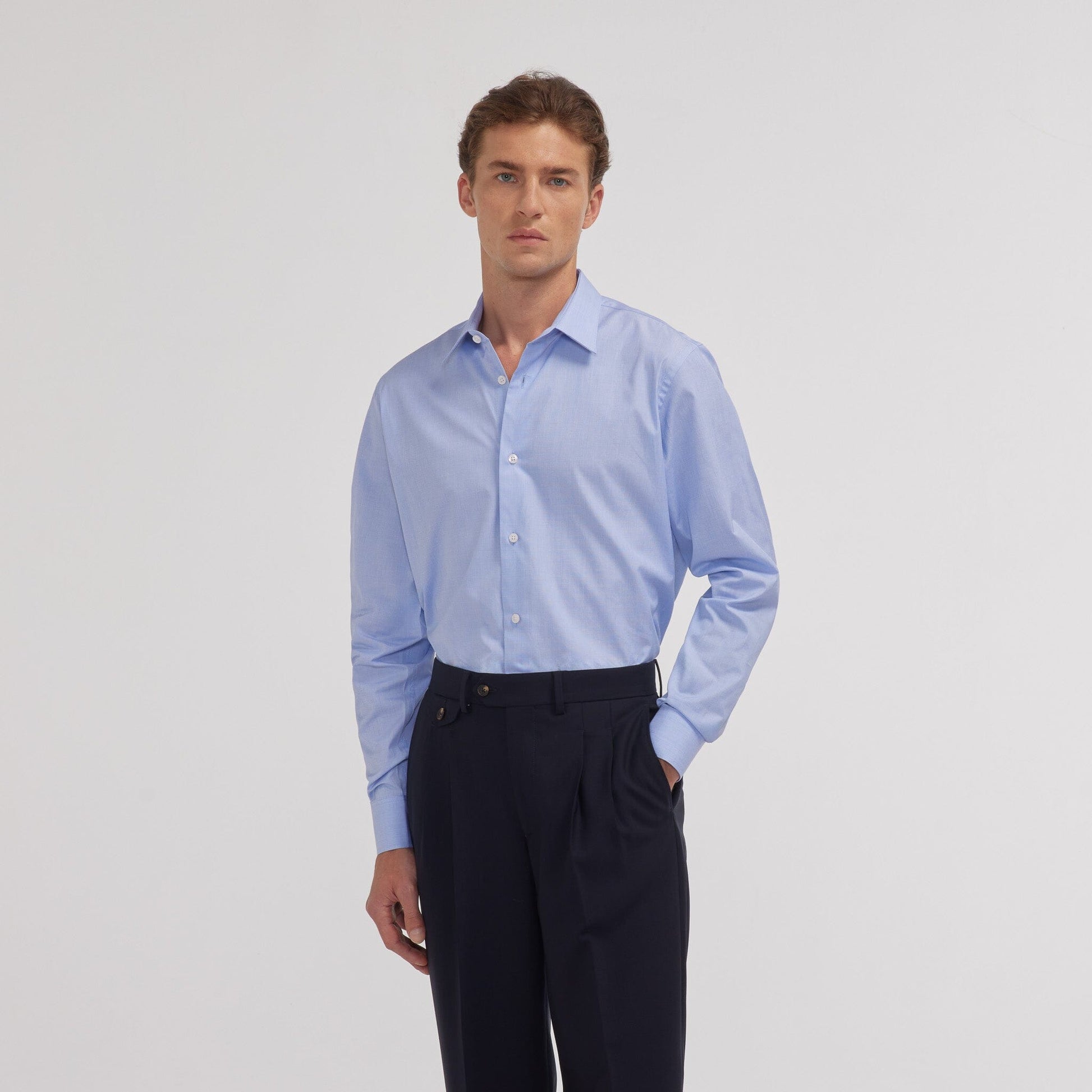 Chemise en fil-à-fil double retors bleue