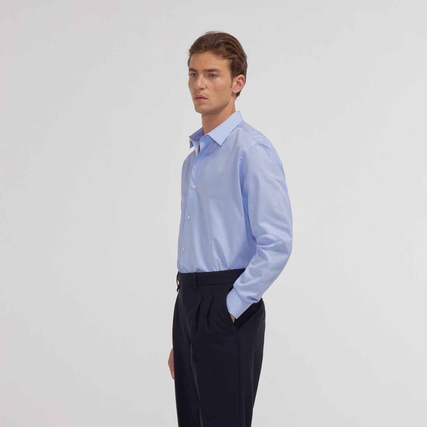 Chemise en fil-à-fil double retors bleue