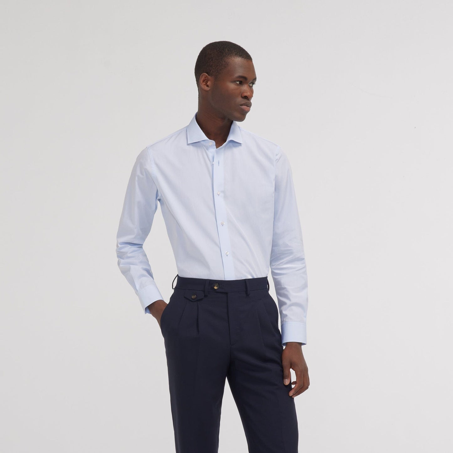 Fitted shirt in sky blue double-twisted poplin