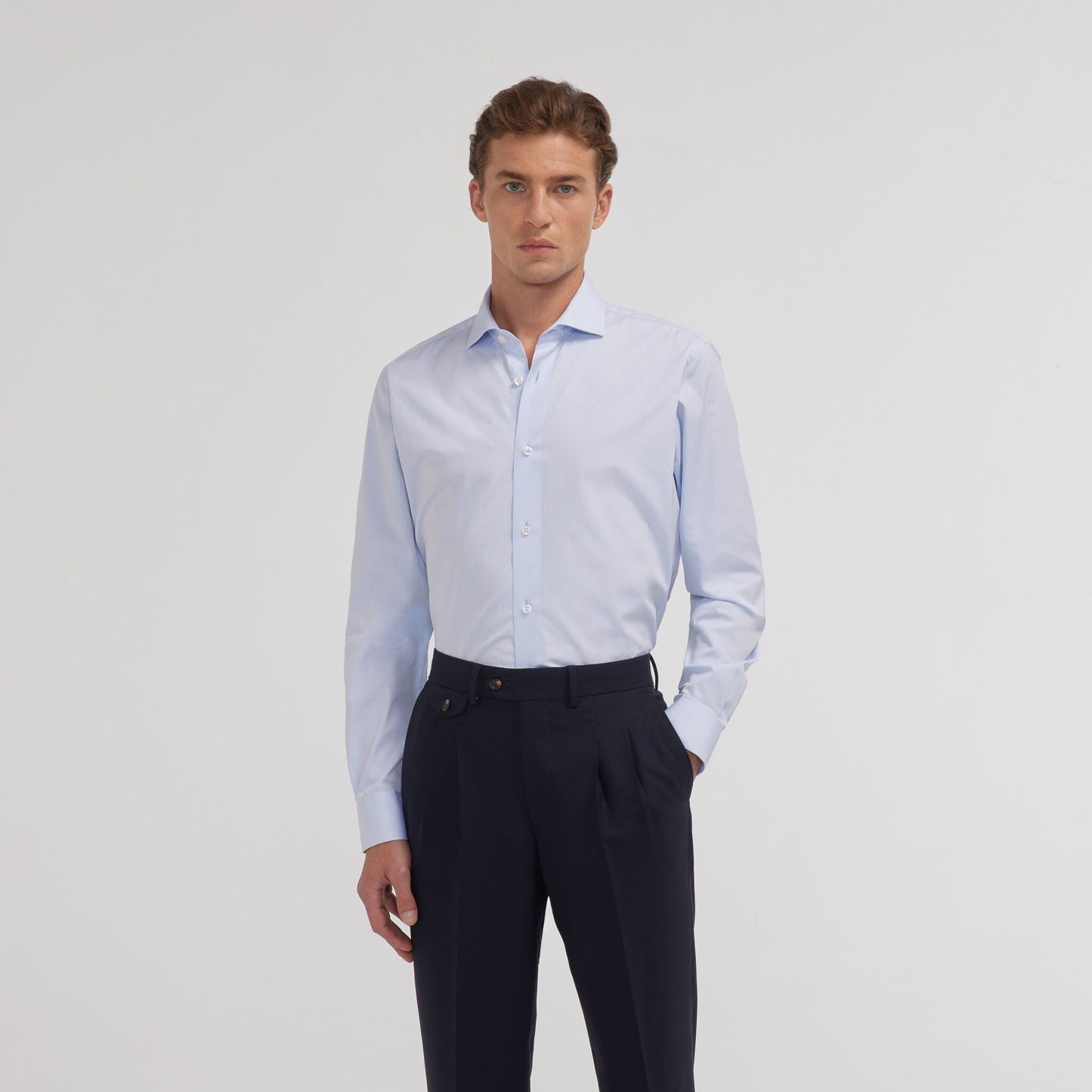 Sky blue double-twisted poplin shirt