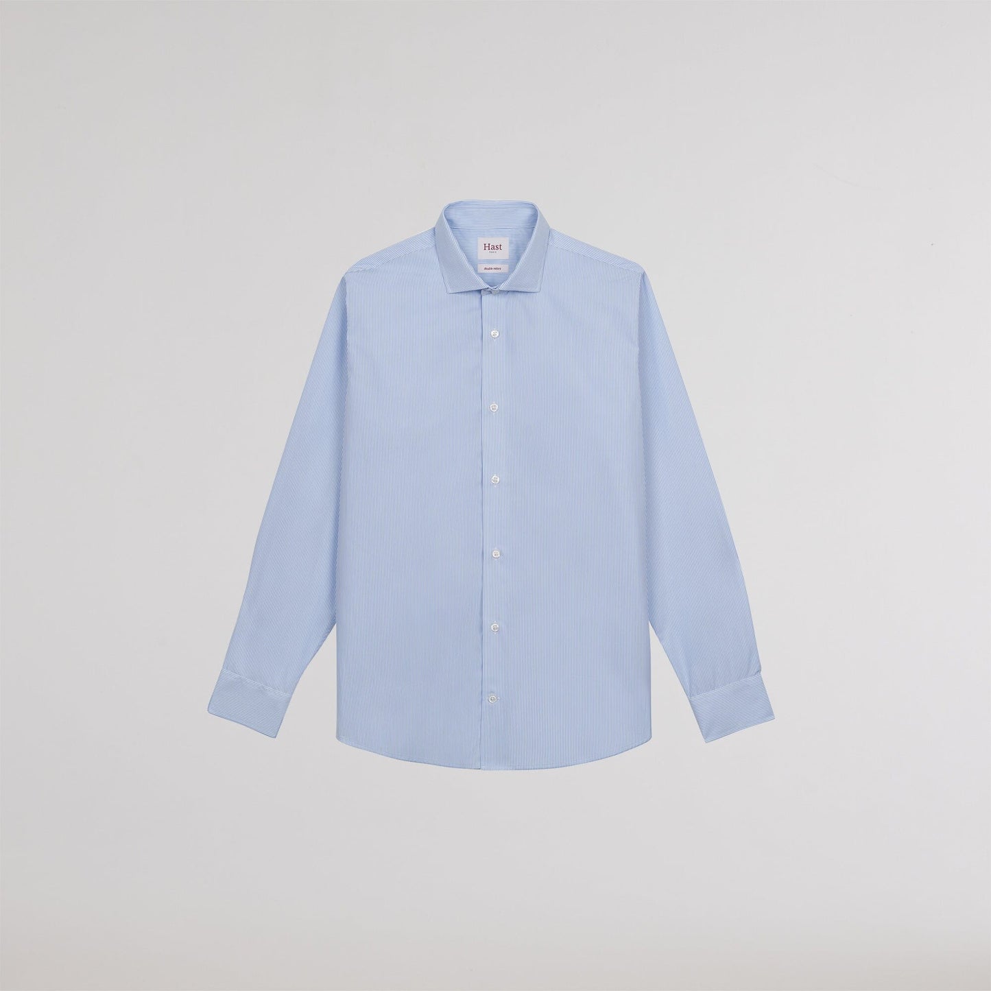 Double-twisted poplin shirt with small sky blue stripes