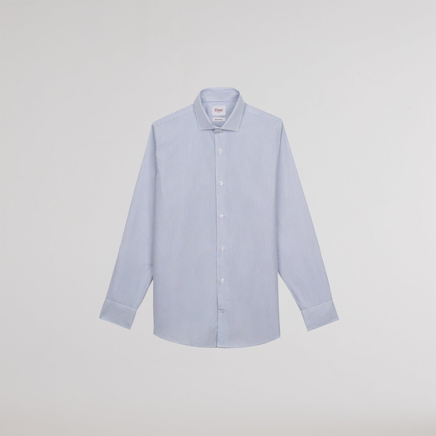 Double-twisted poplin shirt with fine blue stripes