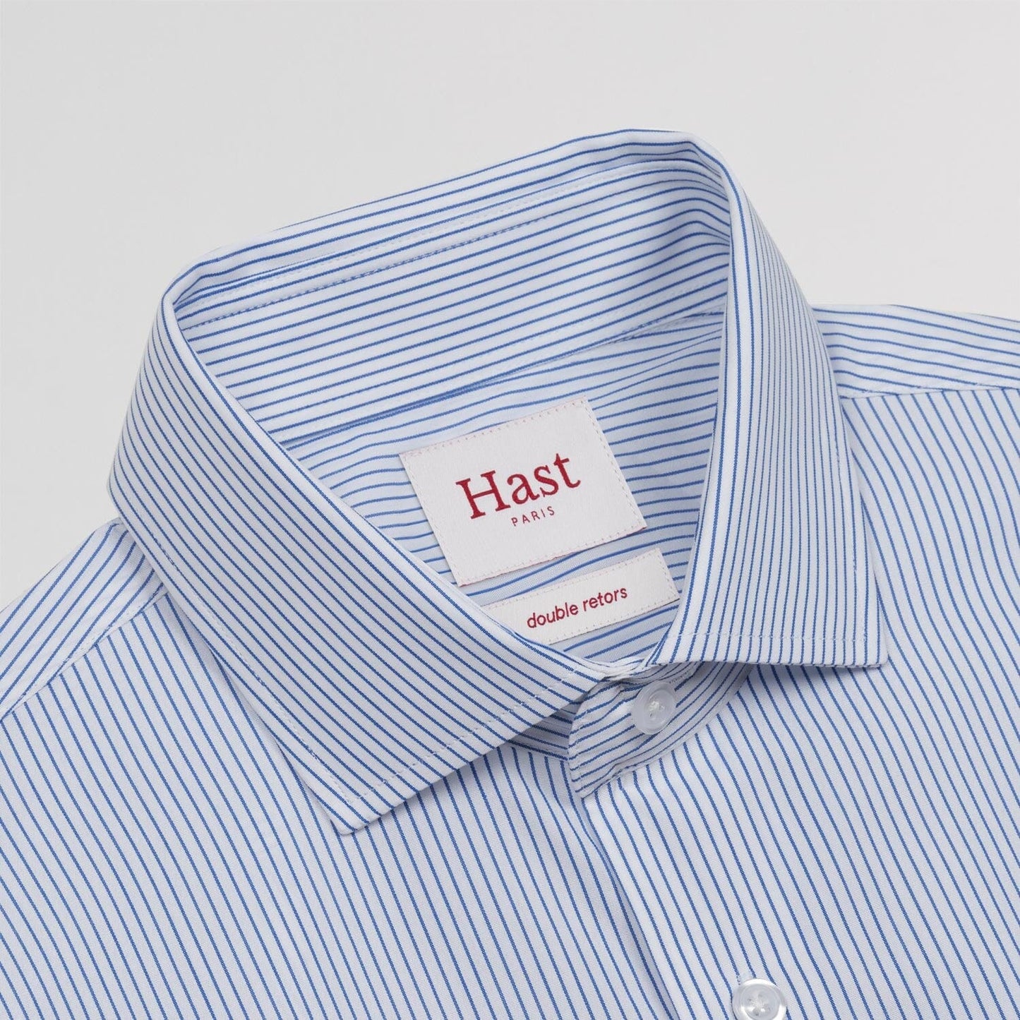 Double-twisted poplin shirt with fine blue stripes