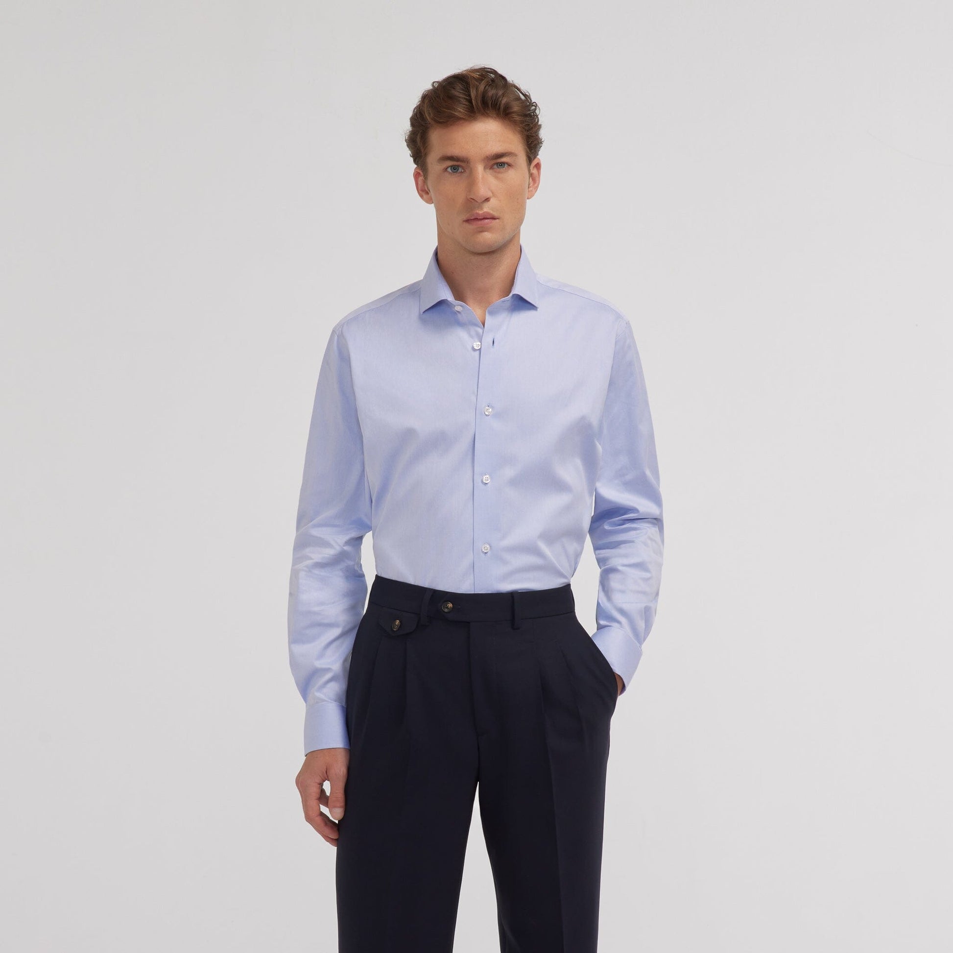 Chemise en twill double retors bleue