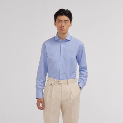 Blue double-twisted gingham poplin shirt