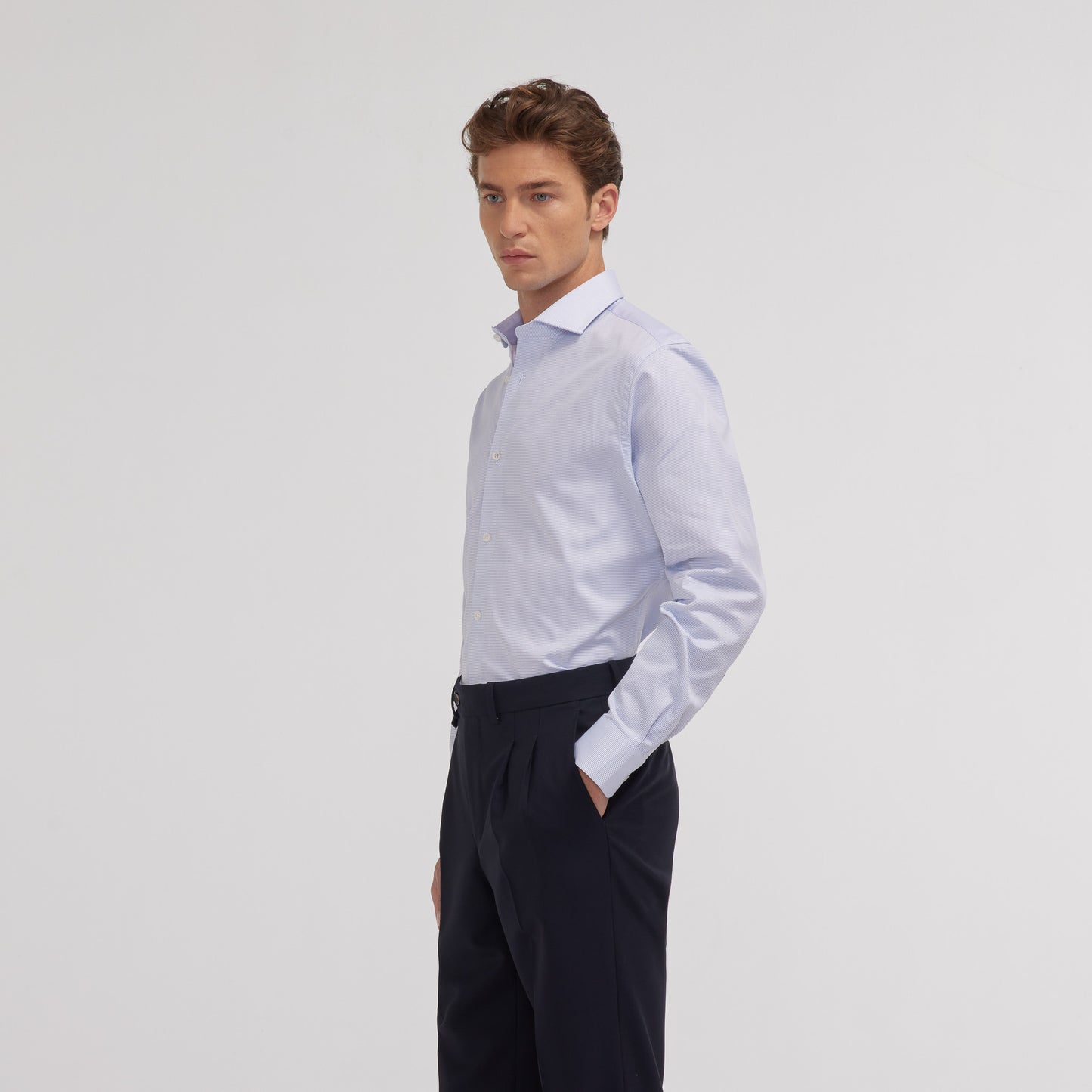 Chemise en royal oxford double retors pied de puce bleue