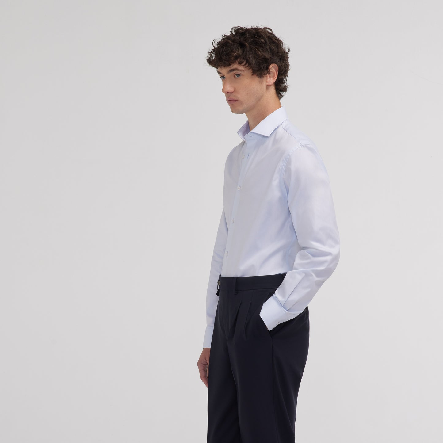 Chemise cintrée en oxford double retors bleu ciel