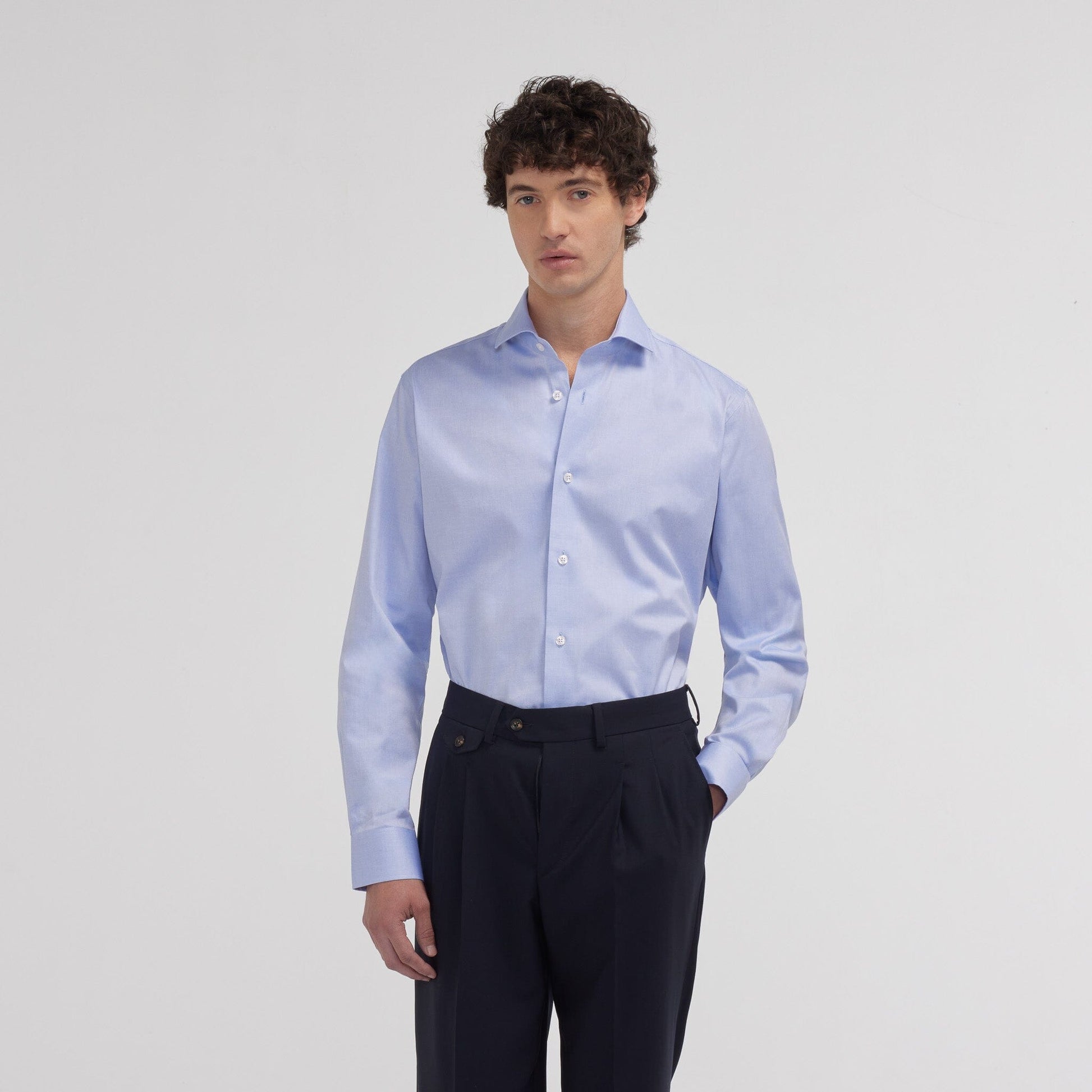 Chemise cintrée en oxford double retors bleue