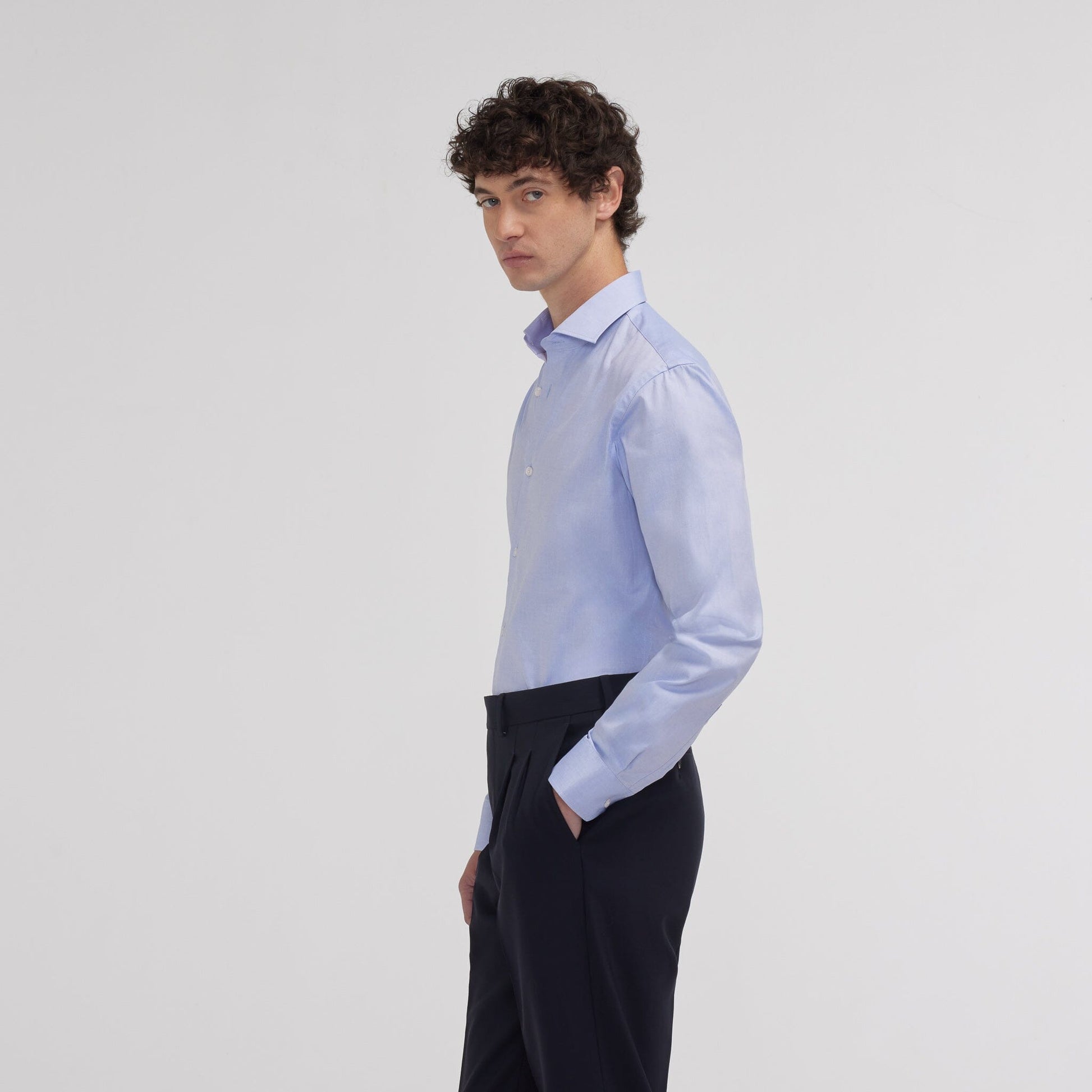 Chemise cintrée en oxford double retors bleue