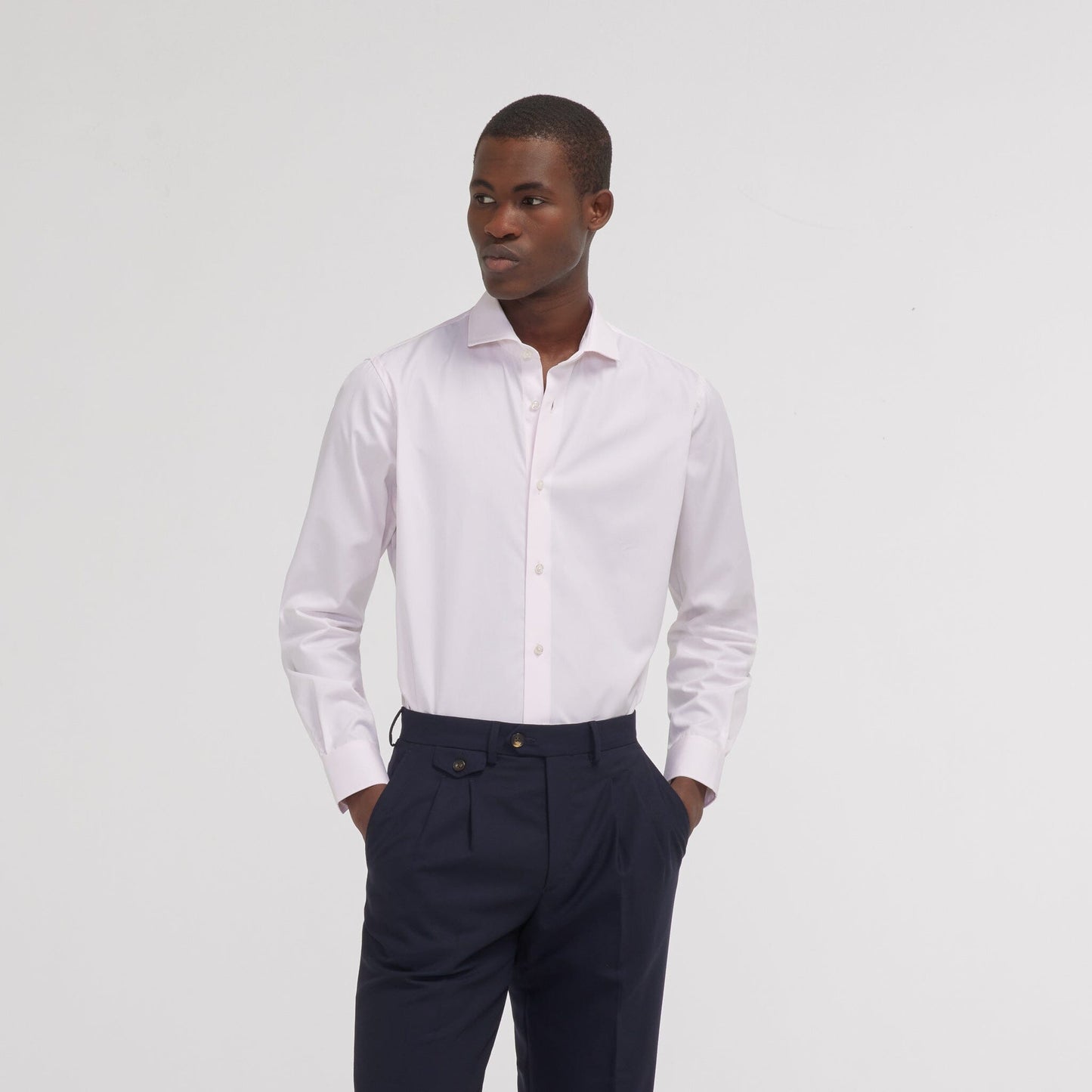 Fitted shirt in pale pink double-twisted poplin