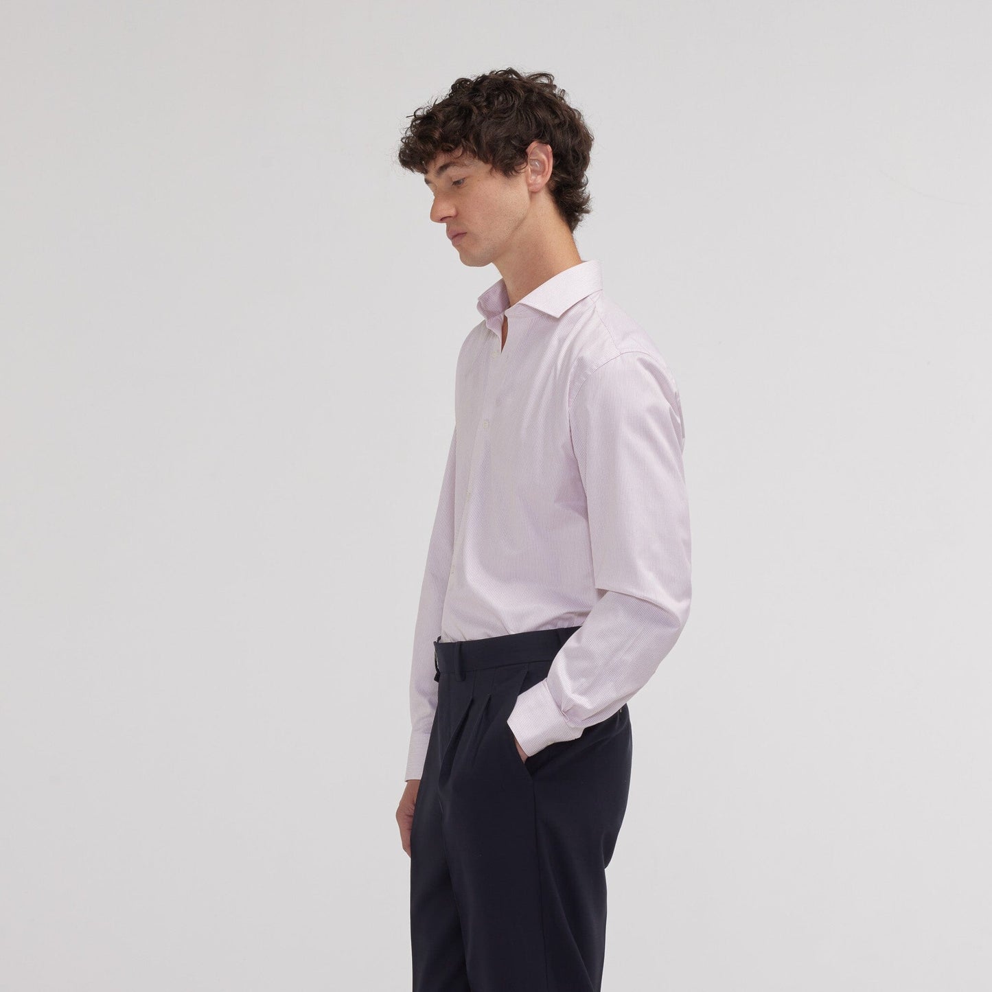 Slim-fit twill shirt with fine red stripes