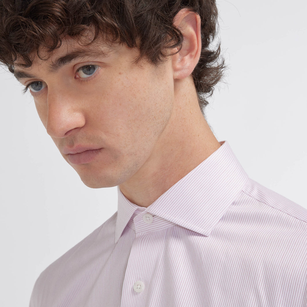Slim-fit twill shirt with fine red stripes