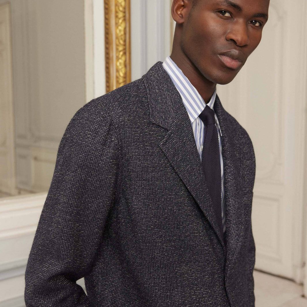 Unstructured tailored jacket in mottled navy wool