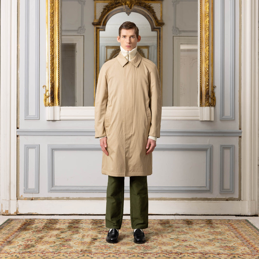 Reversible mac in water-repellent cotton and beige wool